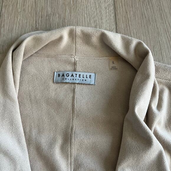 Bagatelle Women's Faux Suede Drape Front Jacket - Sand Size L - Picture 5 of 8